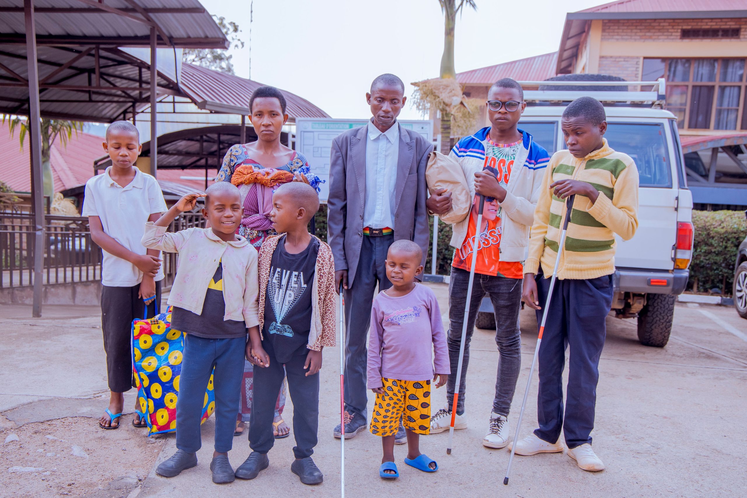 Ntwali family members ware provided with glasses, white canes,